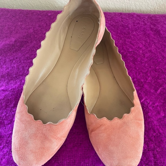 Chloe Melon Colored Suede Lauren Scalloped Edge Flats/ sz 38 - Picture 13 of 14